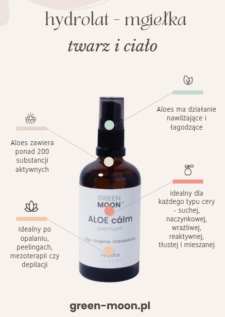 GREEN MOON® ALOE calm premium – hydrolat z aloesu w szklanej butelce z atomizerem