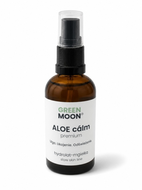 ALOE cálm premium GREEN MOON® – hydrolat aloesowy odświeżający skórę po aktywnym dniu, trekkingu i aktywności