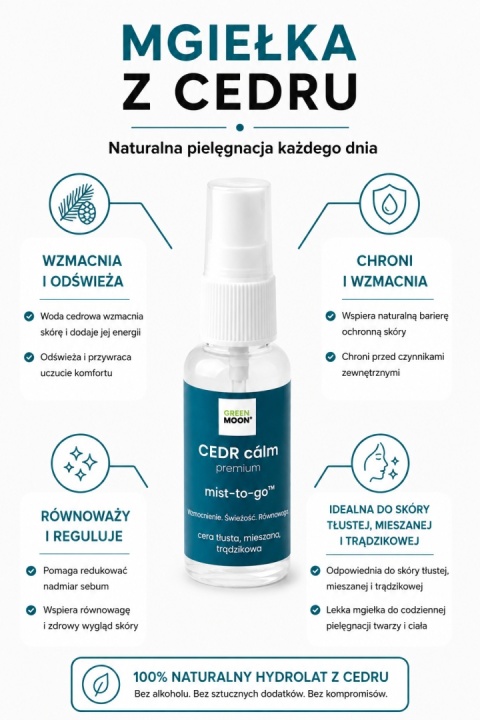 GREEN MOON® CEDR cálm premium – naturalna mgiełka cedrowa do twarzy, ciała i włosów