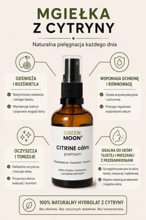 CITRINE cálm premium mist-to-go – rozświetlająca mgiełka z hydrolatem cytrynowym