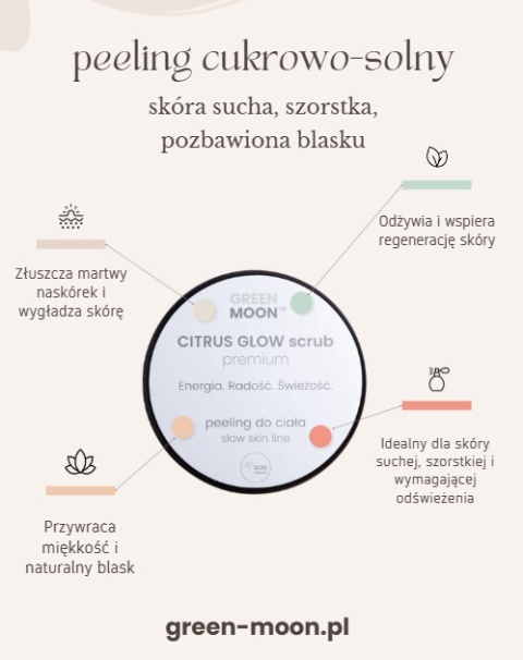 GREEN MOON® CITRUS GLOW scrub premium – cytrusowy peeling cukrowy do ciała
