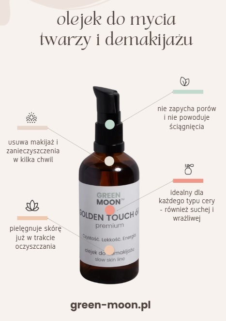 GREEN MOON® GOLDEN TOUCH óil premium – olejek do mycia twarzy i demakijażu w butelce z pompką