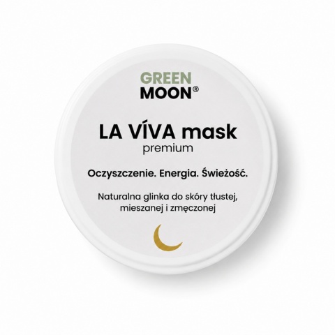 VÍVA mask premium GREEN MOON® – oczyszczająca żółta glinka pomagająca odświeżyć skórę i zmniejszyć widoczność porów.
