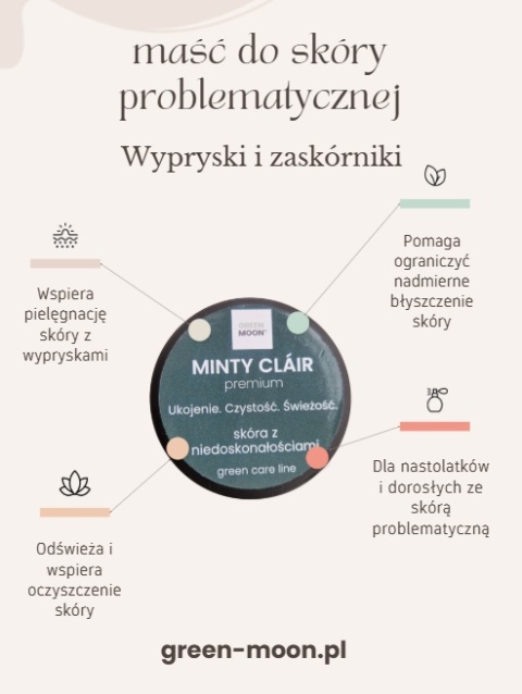 GREEN MOON® MINTY CLÁIR premium – maść pielęgnacyjna do skóry problematycznej i z niedoskonałościami