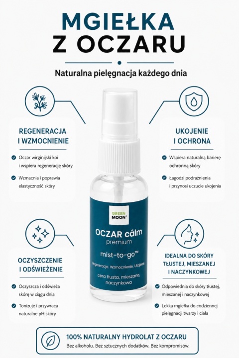 OCZAR cálm premium mist-to-go – tonizująca mgiełka z hydrolatem oczarowym