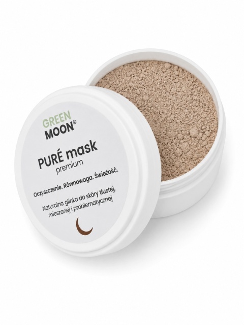 PURÉ mask premium GREEN MOON® – oczyszczająca glinka Rhassoul pomagająca ograniczyć nadmiar sebum i odświeżyć skórę.