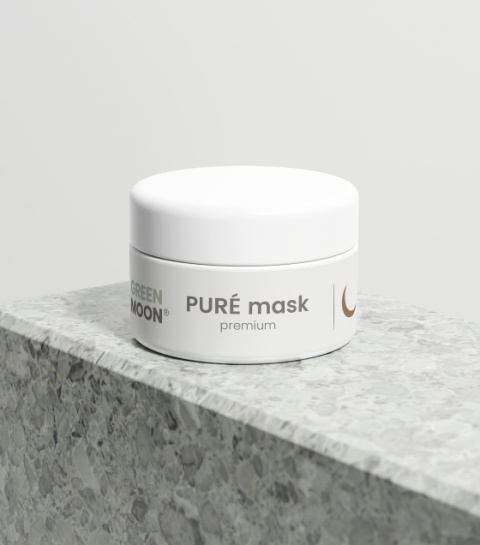PURÉ mask premium GREEN MOON® – oczyszczająca glinka Rhassoul pomagająca ograniczyć nadmiar sebum i odświeżyć skórę.
