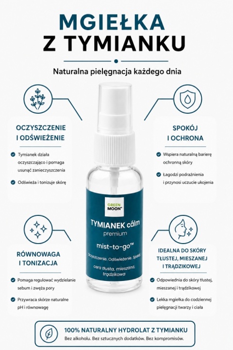 TYMIANEK cálm premium mist-to-go – oczyszczająca mgiełka z hydrolatem tymiankowym