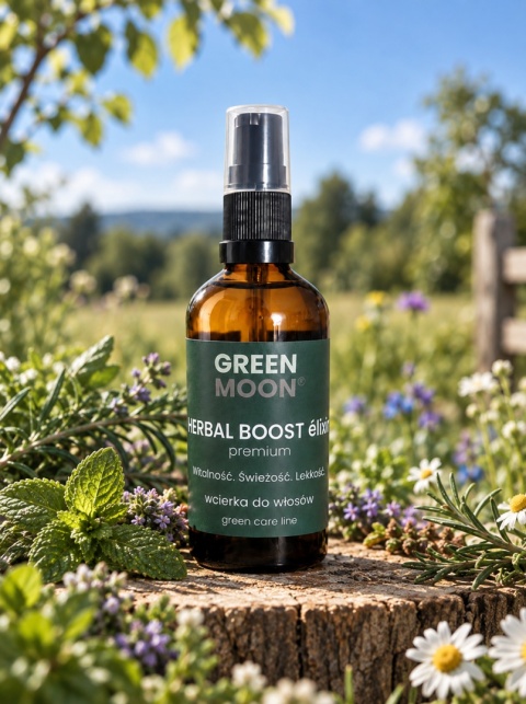 GREEN MOON® HERBAL BOOST élixir premium – naturalna wcierka do włosów i skóry głowy na łące