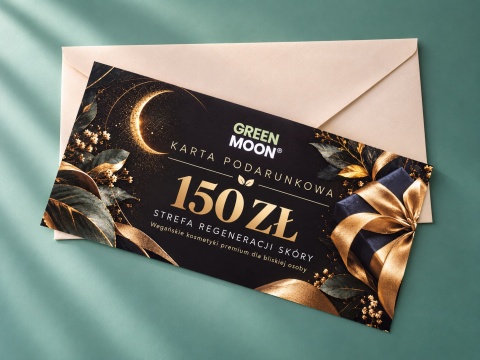 Elegancka karta podarunkowa Green Moon premium na swieta 150 zl podaruj prezent weganskie kosmetyki premium sposor polska miss