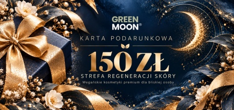 Elegancka karta podarunkowa Green Moon premium na swieta 150 zl podaruj prezent weganskie kosmetyki premium sposor polska miss