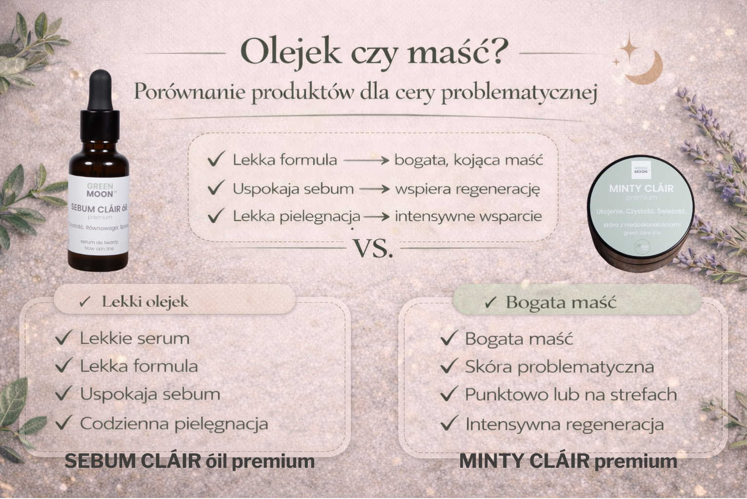 Olejek czy maść? 🌿 Czym się różnią SEBUM CLÁIR óil premium i MINTY CLÁIR premium maść + jak wybrać do Twojej cery